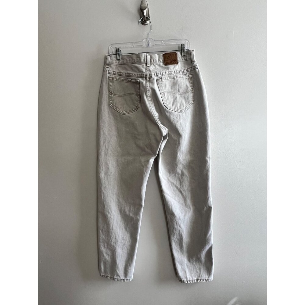 VTG 90s Lee Riveted High Rise Jeans Womens 14 Tan Denim Tapered Leg Mom Jean